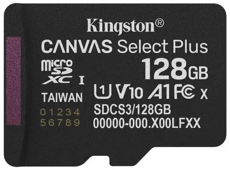 Kingston Canvas Select Plus Gen3 microSDXC 128GB / UHS-I V10 / U1 / čtení: až 150MBs / zápis: až 150 MBs