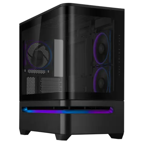 ASUS PRIME AP202 TG ARGB černá / M-ATX / 2xUSB-A + 1xUSB-C / 3x 120 mm / bez zdroje