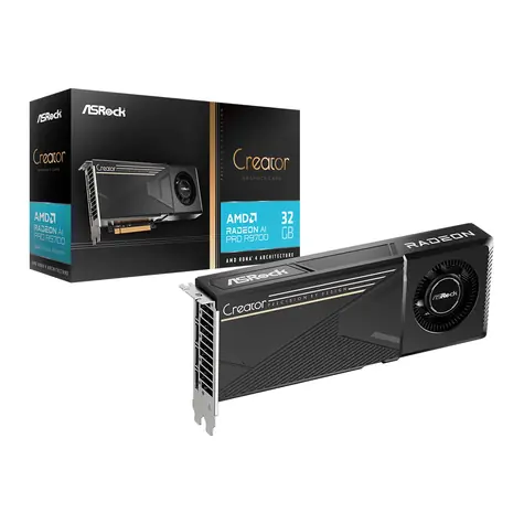 ASrock Radeon AI PRO R9700 Creator / 1660MHz / 32GB GDDR6 / 256-bit / 4x DP