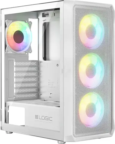 Logic Portos ARGB Midi bílá / ATX / micro-ATX / mini-ITX / bez zdroje / 1 x USB 3.0 / 2 x USB 2.0 / průhledná bočnice