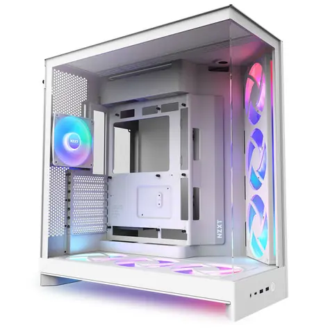 NZXT H9 Flow RGB+ bílá / E-ATX / 2x USB-A 3.2 / 1x USB-C 3.2 / 3x 120mm RGB / 3x 140mm RGB / bez zdroje / průhledná bočn