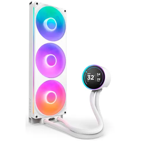 NZXT Kraken Elite 420 RGB bílá / 3x 140mm / Fluid Dynamic Bearing / 34.5 dB @ 2000 RPM / 98.61 CFM / AMD + Intel