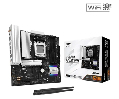 ASRock A620AM PRO RS WIFI / AMD A620A / 4xDDR5 / 2x SATA III / USB / GLAN / M.2 / sc. AM5 / mATX
