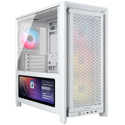 Corsair FRAME 4000D LCD RS ARGB bílá / E-ATX / 3x USB-C / 4x 120mm PWM ARGB / bez zdroje / LCD / průhledná bočnice 