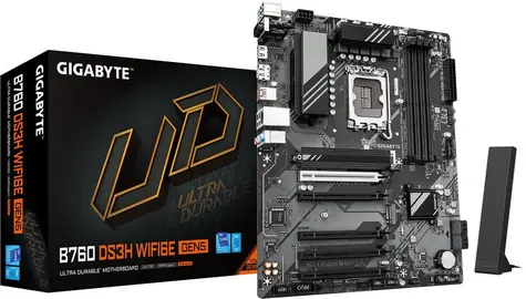 GIGABYTE B760 DS3H WIFI6E GEN5 / B760 / LGA1700 / 4x DDR5 / 4x SATA III / USB / 1x PCIE x16 / 1x GLAN / 2x M.2 / ATX