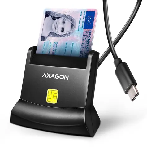 AXAGON CRE-SM4NC, USB-C čtečka kontaktních karet Smart Card (eObčanka), stojánková, kabel 1.2 m