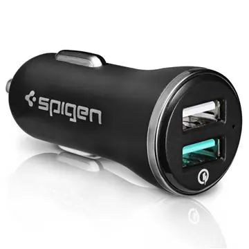 Spigen F27QC 3.0 duální autonabíječka černá / 2x USB 2400mAh + QuickCharge 3.0