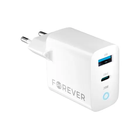 Forever TC-06-20AC Rychlonabíječka do sítě bílá / 1x USB-C 1x USB 20W / PD / QC 