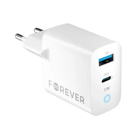 Forever GaN TC-06-33AC Rychlonabíječka do sítě bílá / 1x USB-C 1x USB 33W /  PD / QC 