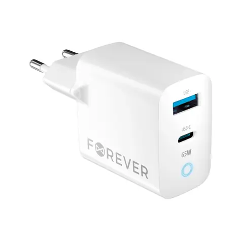 Forever GaN TC-06-65AC Rychlonabíječka do sítě bílá / 1x USB-C 1x USB 65W / PD / QC 