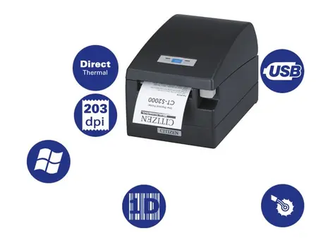 Citizen CT-S2000 / pokladní / 82.5mm / Termotiskárna / 203dpi / USB / řezačka / zdroj / černá