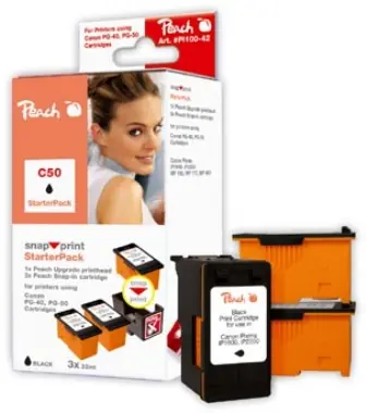 Peach PG-50 / PG-40 / PG-37 / alternativní cartridge / StarterPack 1+3 / 3x22 ml / černá
