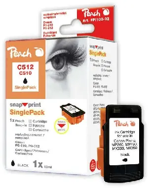 Peach PG-512 / PG-510 / alternativní cartridge bez tiskové hlavy / 13 ml / černá