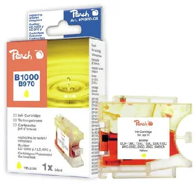 Peach inkoustová náplň XL žlutá s cipem, kompatibilní s Brother LC-1000y, LC-970y