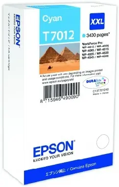 EPSON originální inkoustová kazeta T70124 pro WorkForce 4000/4500 modrá / 3400 str. / XXL