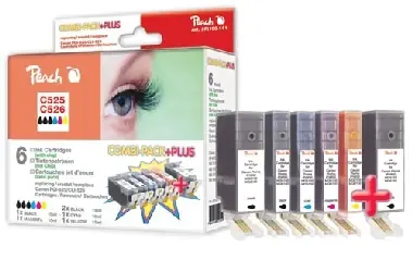 Peach Combi Pack Plus s cipem Remanufactuer, XL-výnos, kompatibilní s Canon CLI-526,  PGI-525