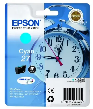 EPSON DURABrite Ultra Ink 27 / originální cartridge / 3,6 ml / azurová