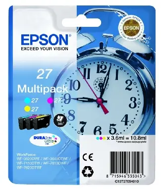 EPSON DURABrite Ultra Ink 27 Multipack / originální cartridge / 3 barvy / 10,8 ml / žlutá, azurová, purpurová