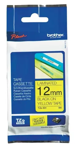 Brother TZ-631 / Kazeta s páskou / Laminovaná / Žlutá/Černá / 12mm / 8m