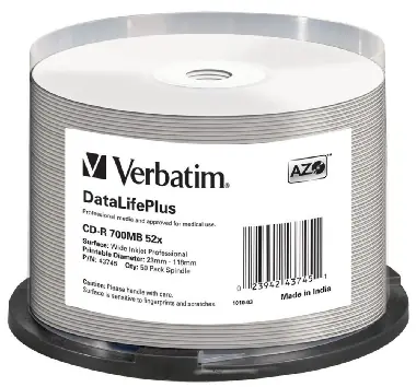 Verbatim CD-R DLP / 80 min / 52x / Printable / 50ks cake