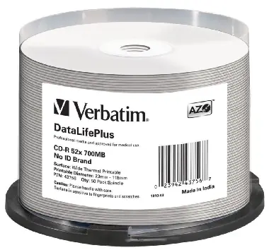 Verbatim CD-R DataLifePlus / 700MB / 52x / Wide Thermal Printable / no-ID / 50ks cake
