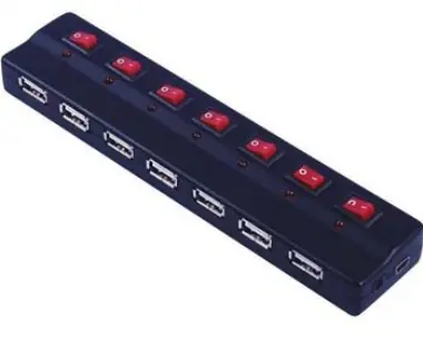 PremiumCord USB 2.0 HUB 7-portový / externí napájení / vypínače portů