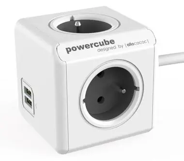 PowerCube Extended USB šedá / Prodlužovací přívod 230V / 1.5m / 4 zásuvky / 2x USB port