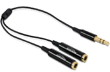 Delock adaptér stereo jack 3.5 mm samec - 2 x stereo jack 3.5 mm samice / 25cm / černý