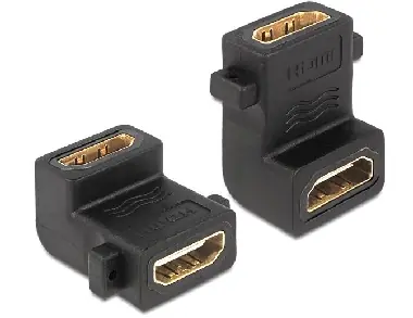 Delock adaptér HDMI A samice - samice / s otvory pro šroubky / pravoúhlý 90°