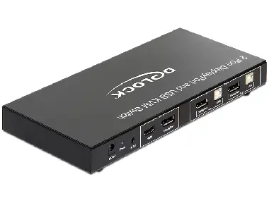 DeLock KVM Switch pro PC a Mac / 2 PC / 2 DisplayPort na 1 / USB / audio / kabeláž