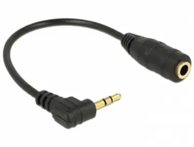 DeLock audio stereo kabel 2.5 mm samec pravoúhlý na 3.5 mm samice / 3 pin / 14 cm