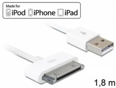Delock USB napájecí a datový kabel iPod, iPhone, iPad / bílý / 1.8 m