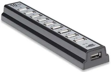 Manhattan USB 2.0 Hub / 10 portů + napájecí adaptér / černý