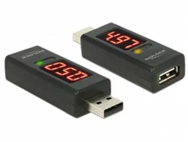 DeLock adaptér USB 2.0 A samec > A samice s LED indikátory voltů a ampérů