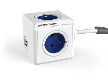 PowerCube Extended USB modrá / Prodlužovací přívod 230V / 1.5m / 4 zásuvky / 2x USB port