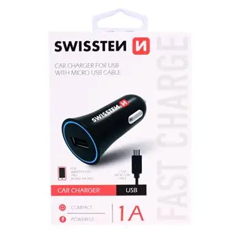 SWISSTEN CL adaptér USB 1A + kabel microUSB / autonabíječka / černý