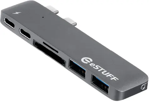 eSTUFF USB-C Slot-in Hub Pro šedá / 2 x USB 3.0 / 1 x USB-C / 1 x Thunderbolt 3 / čtečka karet
