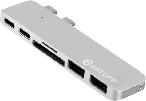 eSTUFF USB-C Slot-in Hub Pro stříbrná / 2 x USB 3.0 / 1 x USB-C / 1 x Thunderbolt 3 / čtečka karet