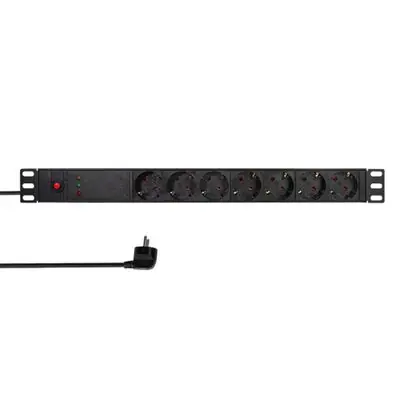 LogiLink PDU7C02 černá / Vícenásobná zásuvka pro server / přepěťová ochrana / 7x Zásuvka typ F / 2m / až 3600W