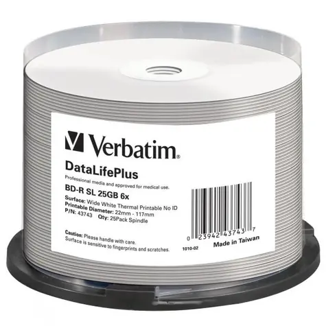 Verbatim BD-R 25GB 25k/ Single Layer Wide White Thermal Printable / 6x / cake box