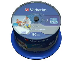 Verbatim BD-R SL 25GB 50ks / Hard Coat protective layer Wide Inkjet Printable / 6x / pro archivaci dat / Spindle