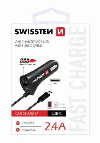 SWISSTEN CL AUTONABÍJEČKA USB-C A USB 2,4A POWER