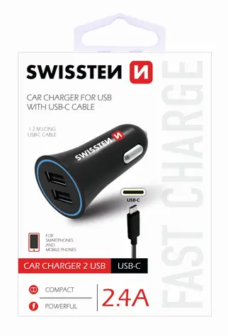 SWISSTEN CL adaptér 2.4A POWER 2x USB + KABEL USB-C