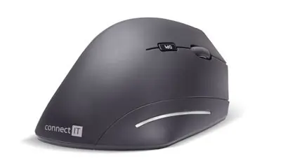 CONNECT IT FOR HEALTH CMO-2510-BK černá / Ergonomická vertikální bezdrátová myš / 1600DPI / 6 tlačítek / 2.4GHz / 2x AA