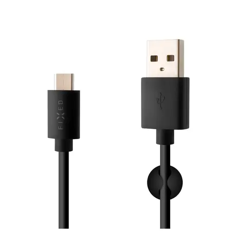 FIXED Datový a nabíjecí kabel s konektorem USB-C USB 2.0 černá / 3A / držák a stahovací pásek v balení
