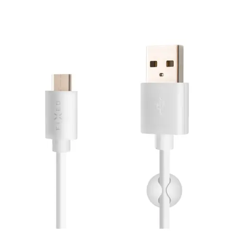 FIXED Datový a nabíjecí kabel s konektorem USB-C USB 2.0 bílá / 3A / držák a stahovací pásek v balení