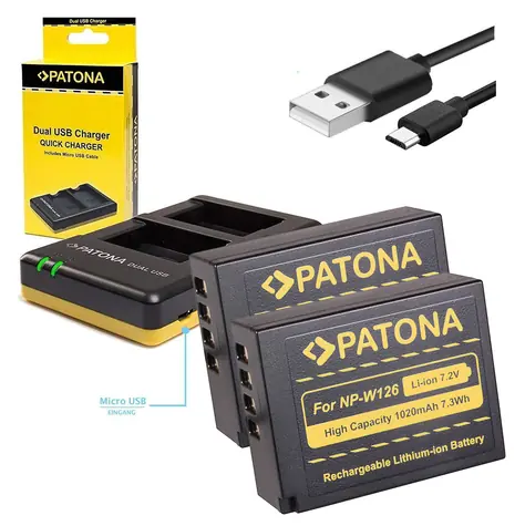 PATONA nabíječka Foto Dual Quick Fuji NP-W126 + 2x baterie 1020mAh / USB
