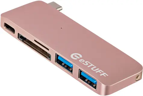 eSTUFF USB-C Hub růžová / 2 x USB 3.0 + 1 x USB C + čtečka SD-MicroSD 