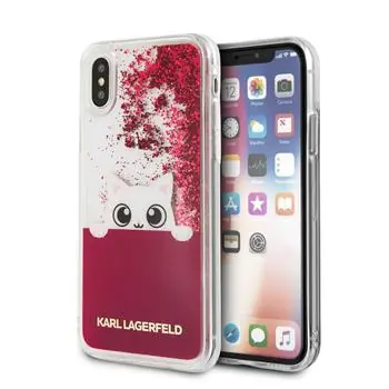 Karl Lagerfeld Peek a Boo Liquid Glitter Pouzdro pro Apple iPhone X červená
