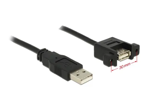 DeLock kabel USB 2.0 Type-A samec > USB 2.0 Type-A samice přišroubovatelná 1 m